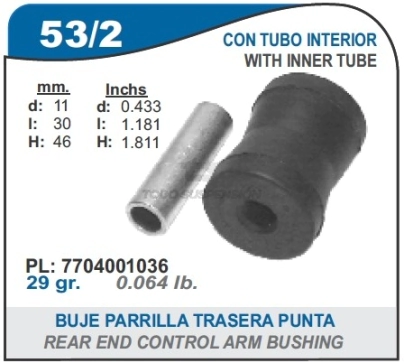 RT BUJE PARRILLA TRAS. R.12 / 18 - PUNTA CON TUBO METALICO