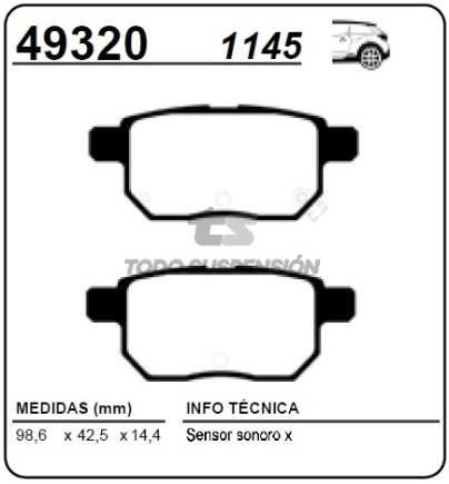 IM PAST. FRENO TRAS. TOYOTA COROLLA / YARIS / AURIS / PRIUS 16/...
