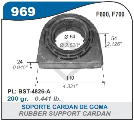 FD GOMA SOPORTE CARDAN F.350/600/700 - INT.CHICO