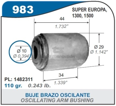 FT BUJE BRAZO OSCIL.INT.F.128/SE/147/DUNA/UNO 10MM