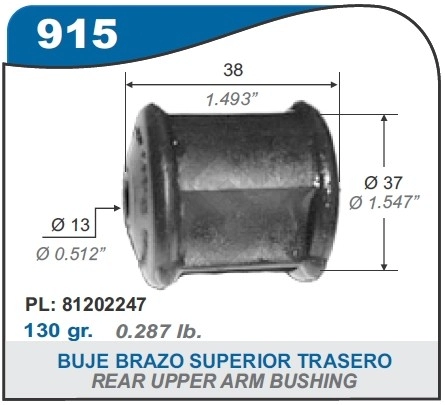 VW BUJE BRAZO SUP.TRAS.CANONERA DODGE 1500/1800