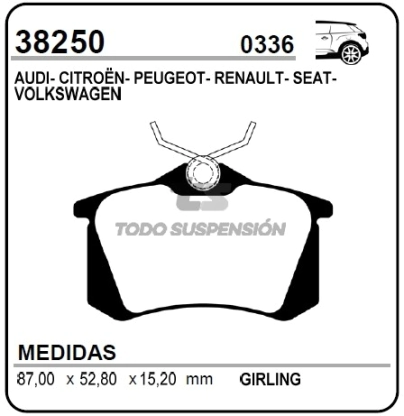 VR PAST. FRENO TRAS. P.306/P.307/P.405/FLUENCE/MEGANE II/BORA/GOLF/SCIROCCO/SHARAN/POLO/SAVEIRO 2 CABINA 15/...