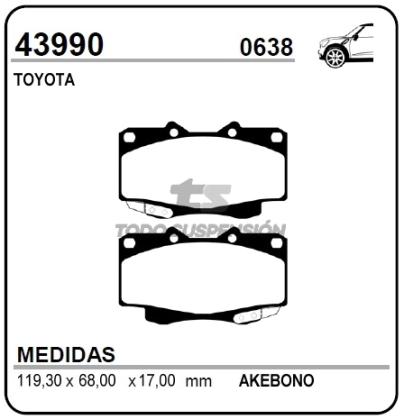 IM PAST. FRENO DEL. TOYOTA PICK UP TACOMA 4X2 4X4 99/... HILUX 05/...