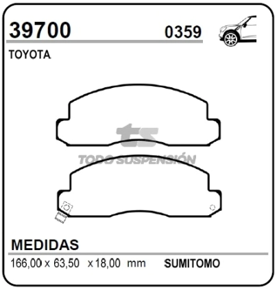 **VR PAST. FRENO DEL. TOYOTA COASTER / DYNA 3400 / 3700 / 4000