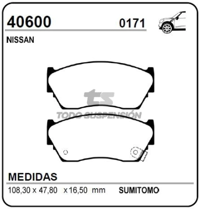 VR PAST. FRENO DEL. NISSAN SENTRA / EX SALLON / NX 90/94