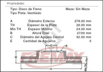 IM DISCO FRENO DEL. (V) KIA BONGO K2500 12/...