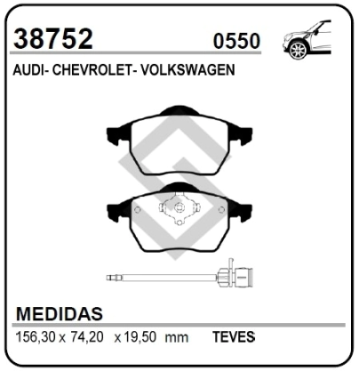 VR PAST. FRENO DEL. VECTRA / PASSAT / GOLF / AUDI  A4 / A6  / VOLVO C70 - CON SENSOR