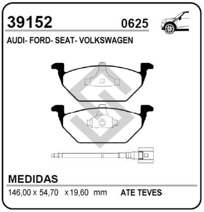 VR PAST. FRENO DEL. AUDI A3/ALTEA/BORA/CORDOBA/CROSS FOX/FOX/GOLF/IBIZA/TOLEDO/SURAN/SURAN CROSS/LEON/NEW BEETLE/VENTO