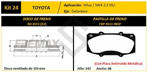 IM DISCO+PAST FRENO DEL. (V) TOYOTA HILUX SW 4 2.5 TURBO / 3.0 TURBO 05/... - PD1098