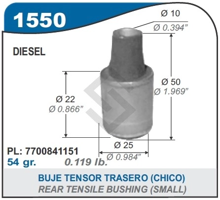 RT BUJE TENSOR TRAS. EXPRESS/CLIO/R.19 DIESEL - CHICO - ALTURA 50MM