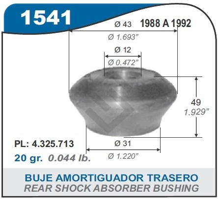 FT BUJE AMORT.TRAS. DUNA/UNO/FIORINO - 88/...