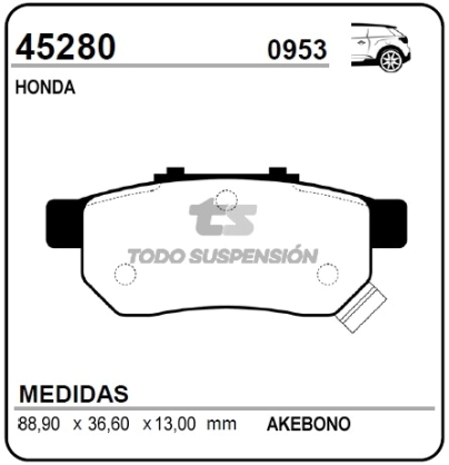 IM PAST. FRENO TRAS. HONDA CIVIC 91/96 / FIT 08/... / JAZZ 08/... / INTEGRA 92/01 - CITY 05/10