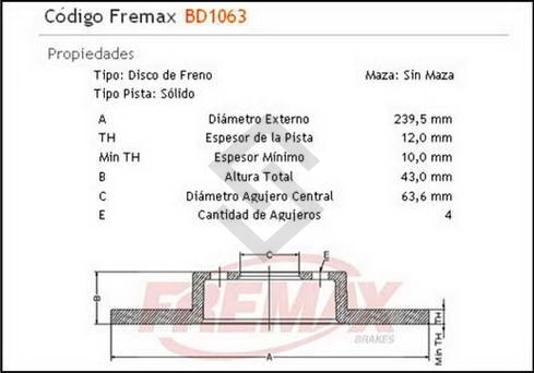FD DISCO FRENO DEL. (S) FIESTA BRASILERO 95/01 / KA 96/00 / COURIER 97/99