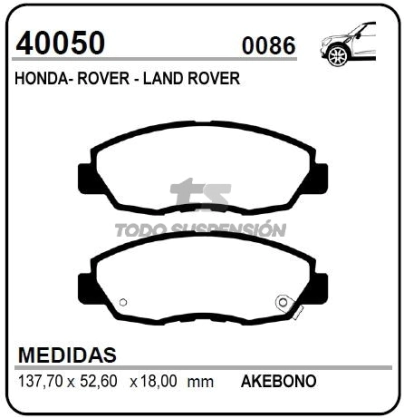 VR PAST. FRENO DEL. HONDA ACCORD 2.0I / LAND ROVER 620D