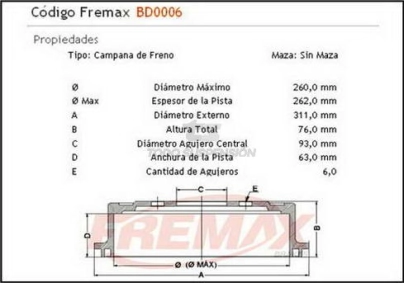IM CAMP. FRENO TRAS. ASIA HI-TOPIC / KIA BESTA / MAZDA P.UK 1.6/1.8/2.0/2.2 72/85