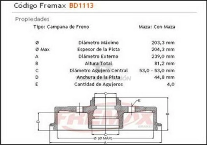 FD CAMP. FRENO TRAS. FOCUS 00/... CON MAZA