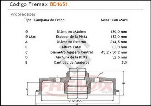 FD CAMP. FRENO TRAS. BELINA / PAMPA - CON MAZA