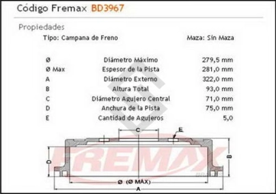 CH CAMP. FRENO TRAS. BLAZER / S-10 - 97/... - DIAM. 279.50 MM