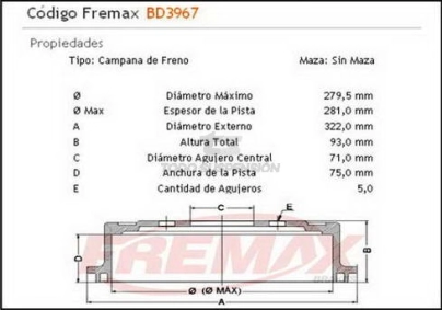 CH CAMP. FRENO TRAS. BLAZER / S-10 - 97/... - DIAM. 279.50 MM