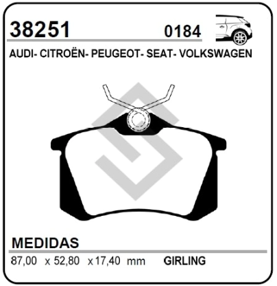 VR PAST. FRENO TRAS. P.306 / P.309 / P.405 / GOLF / PASSAT