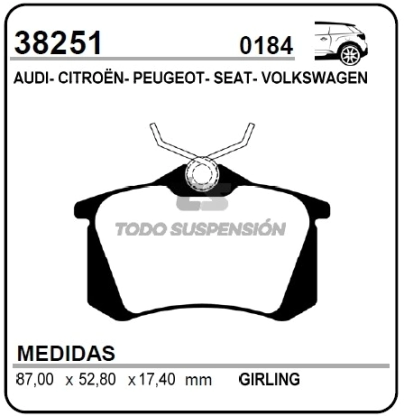 VR PAST. FRENO TRAS. P.306 / P.309 / P.405 / GOLF / PASSAT
