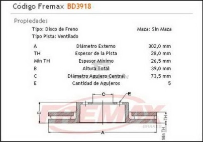 IM DISCO FRENO DEL. (V) CARAVAN / GRAND CARAVAN - LLANTA 16 - 00/...