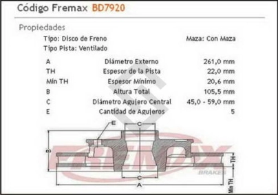 FD DISCO FRENO DEL. (V) EXPLORER .../95 / RANGER 150 CON MAZA Y TORNILLOS (USA) 95/...