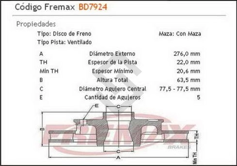 FD DISCO FRENO DEL. (V) RANGER / EXLPORER 4X4 - C/ABS - CON MAZA Y TORNILLOS - 98/...