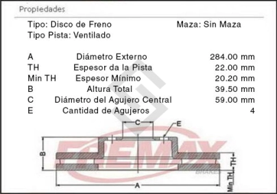 VR DISCO FRENO DEL. (V) A.ROMEO 145 / 146 97/... / 155 95/97 / COUPE 96/... / TIPO 91/95