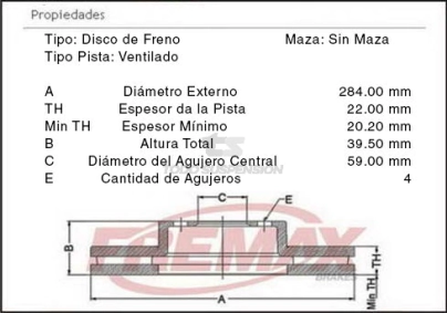 VR DISCO FRENO DEL. (V) A.ROMEO 145 / 146 97/... / 155 95/97 / COUPE 96/... / TIPO 91/95