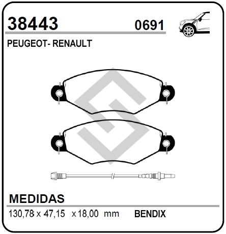 VR PAST. FRENO DEL. P.206 1.1/1.4/1.6/1.9D
