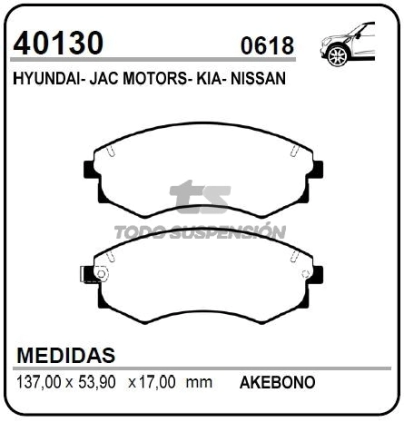 VR PAST. FRENO DEL. HYUNDAI ACCENT / ELANTRA / EXCELL 1.3