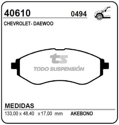VR PAST. FRENO DEL. AVEO 05/08 - SPARK 2010/... - / DAEWO NUBIRA 98-99 T-MAJOR 98-99