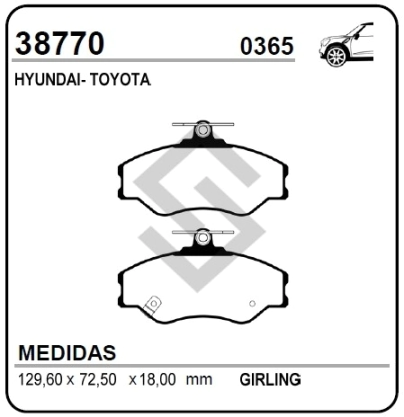IM PAST. FRENO DEL. HYUNDAI FURGON 95/96 - H100 2.5D