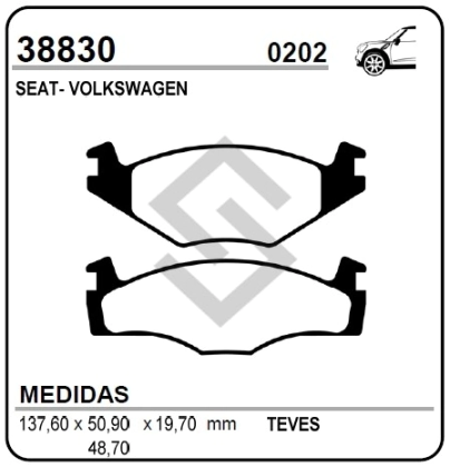 VR PAST. FRENO DEL. GOLF 1.8 GL 86/94 / PASSAT 80/88 / SEAT CORDOBA / TOLEDO / IBIZA