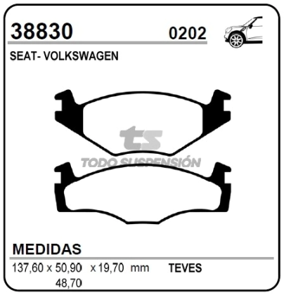 VR PAST. FRENO DEL. GOLF 1.8 GL 86/94 / PASSAT 80/88 / SEAT CORDOBA / TOLEDO / IBIZA