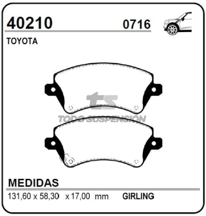 IM PAST. FRENO DEL. TOYOTA COROLLA 1.6/1.8 16V 02/... -BRASIL-