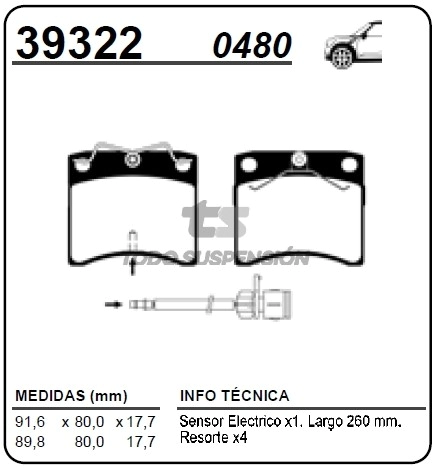 VW PAST. FRENO DEL. TRANSPORTER / CARAVELLE 2.4 - 2.5 - 2.5 SYNCRO