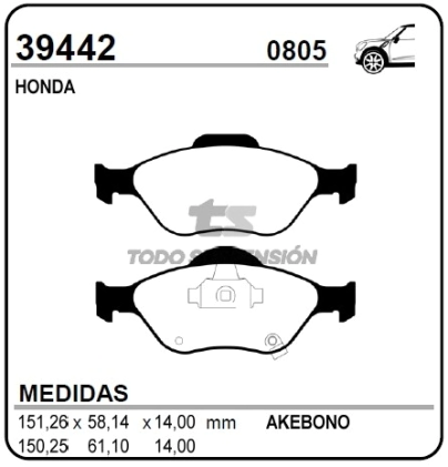 IM PAST. FRENO DEL. HONDA FIT 03/... ESP. 14.5 MM