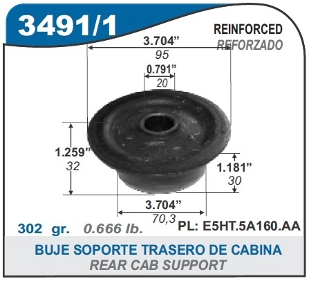 FD BUJE SOPORTE TRAS. DE CABINA FORD CARGO / VW E III (REFORZADO)