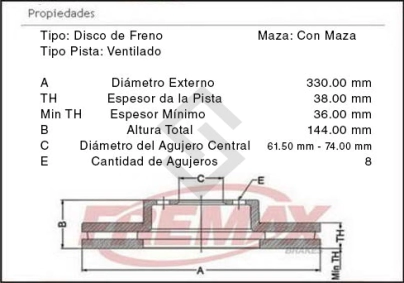 FD DISCO FRENO DEL. (V) F.100 (HEAVY DUTY)  BULON/P.FINO 03/...