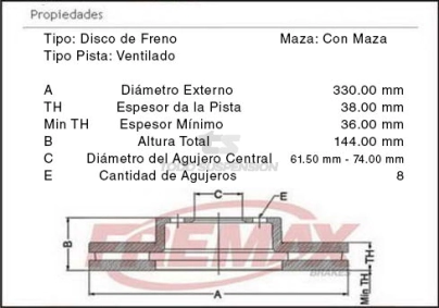 FD DISCO FRENO DEL. (V) F.100 (HEAVY DUTY)  BULON/P.FINO 03/...