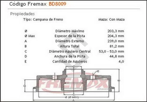 FD CAMP. FRENO TRAS. ECOSPORT 4X2 / FIESTA MAX 1.6 8V 03/... - FOCUS 2.0  00/09