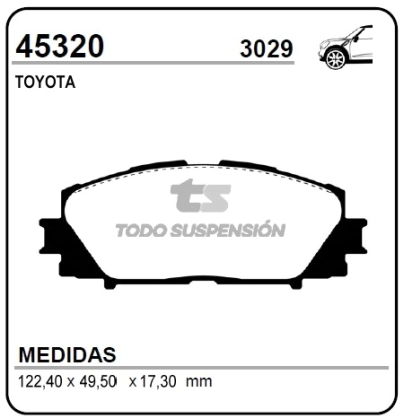 IM PAST. FRENO DEL. TOYOTA YARIS 10/... COROLLA X1 12/... PRIUS III 11/...
