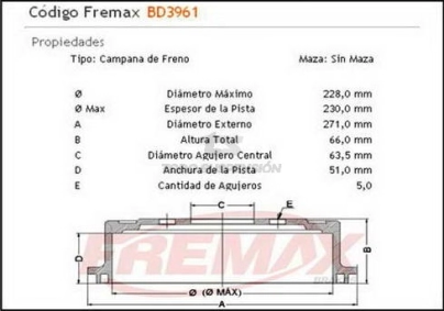 FD CAMP. FRENO TRAS.  FOCUS 1.8 16V - 2.0 16V 08/...
