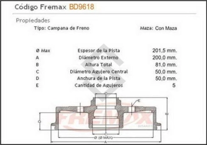 VW CAMP. FRENO TRAS. C/MAZA FOX 07/...