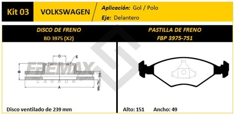 VR DISCO+PAST FRENO DEL. (V) AUDI 80/90 / SEAT IBIZA / CORDOBA / CARAT / QUANTUM/SANTANA/GOL/ POLO - PD51