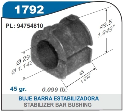 CH BUJE BARRA ESTAB. S-10 2013/.. - DIAM 28.5MM / LUMINA 00/...