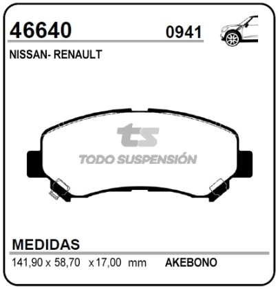 VR PAST. FRENO DEL. KOLEOS 07/... / NISSAN X-TRAIL II / MAXIMA 07/...