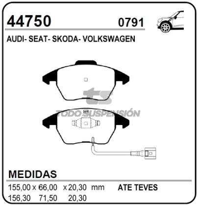 VW PAST. FRENO DEL. CADDY III / GOLF V / AUDI A3 / QUATTRO / SEAT ALTEA / TOLEDO III
